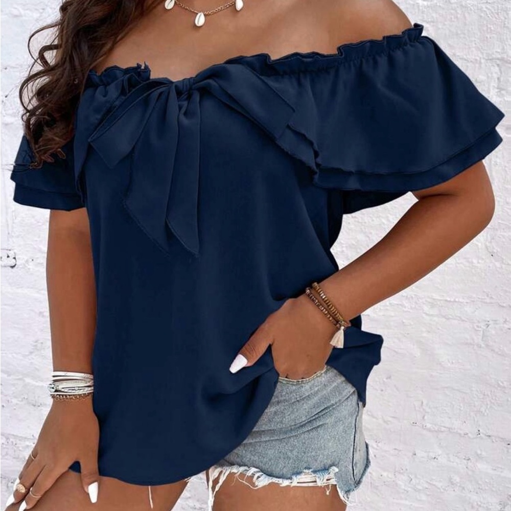 Elegant Navy Off-Shoulder Women's Top